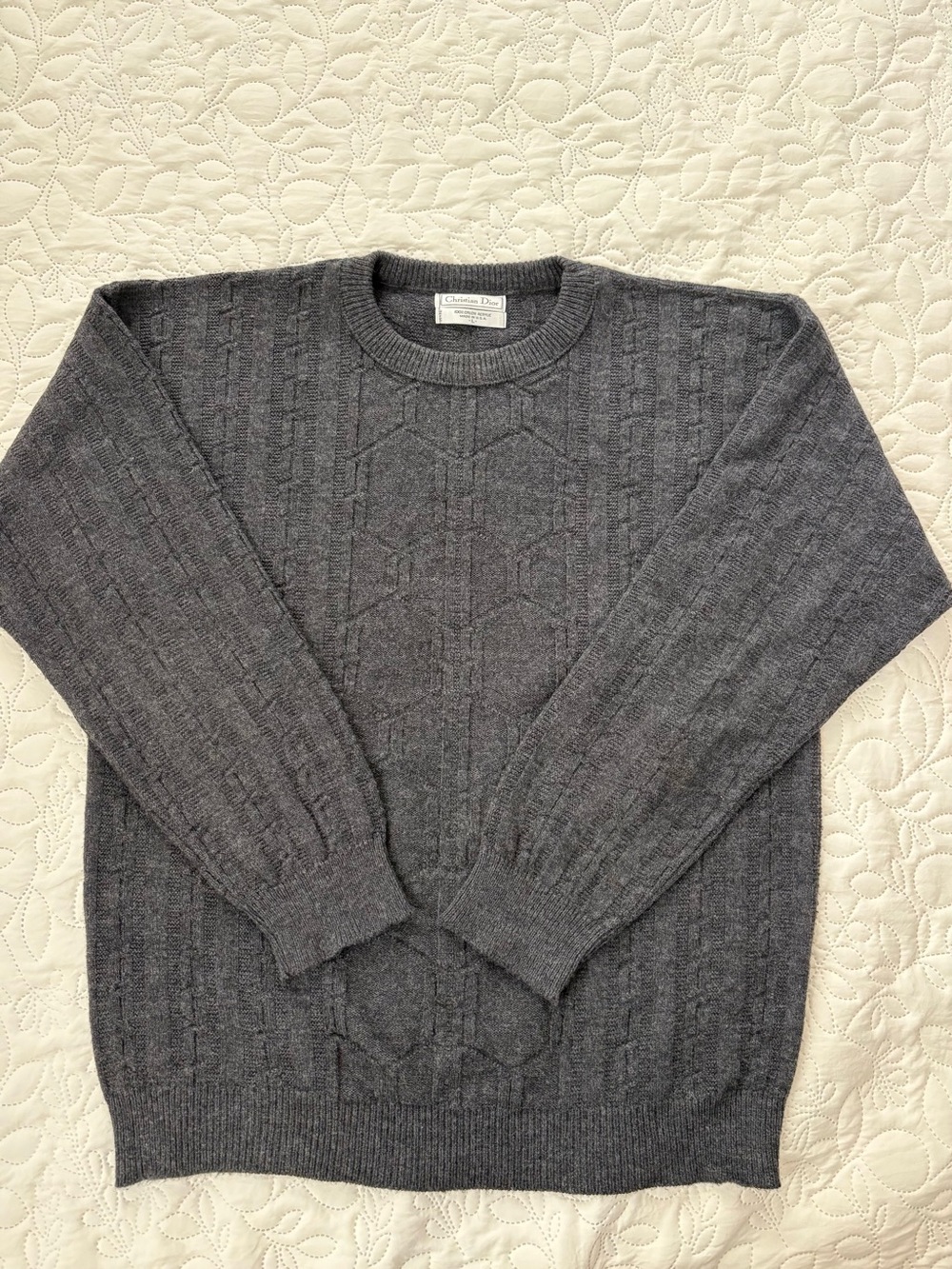 Vintage Christian Dior Monsieur Sweater Mens L Gray Cable Knit USA - Picture 2 of 6